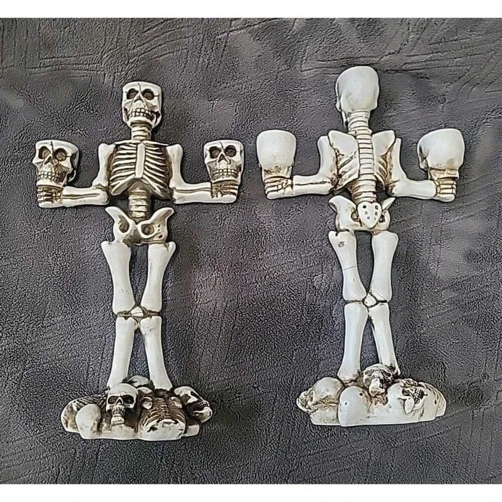 2 Martha Stewart Halloween Goth Skeleton Skull Candleabras Home Decor